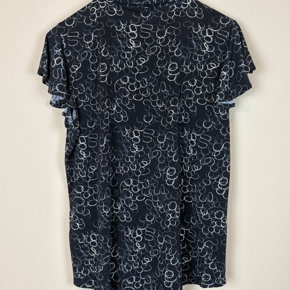 NWT Adrianna Papell Black/Cream Bubble Circles Flutter Sleeves Blouse; Size M - Picture 4 of 8